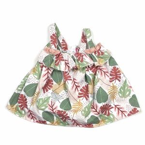 Good Lad Pink and White Baby Tank Top Ruffle, Bows, Leaf Print Neutral Colors